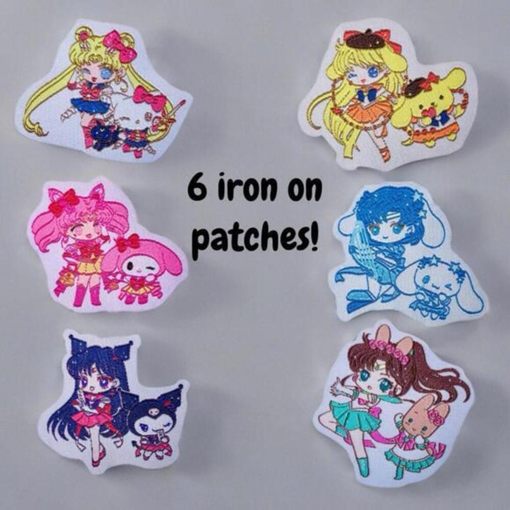 Sanrio x Sailor Moon Iron On Patch SET OF 6, Hello Kitty Kuromi My Melody